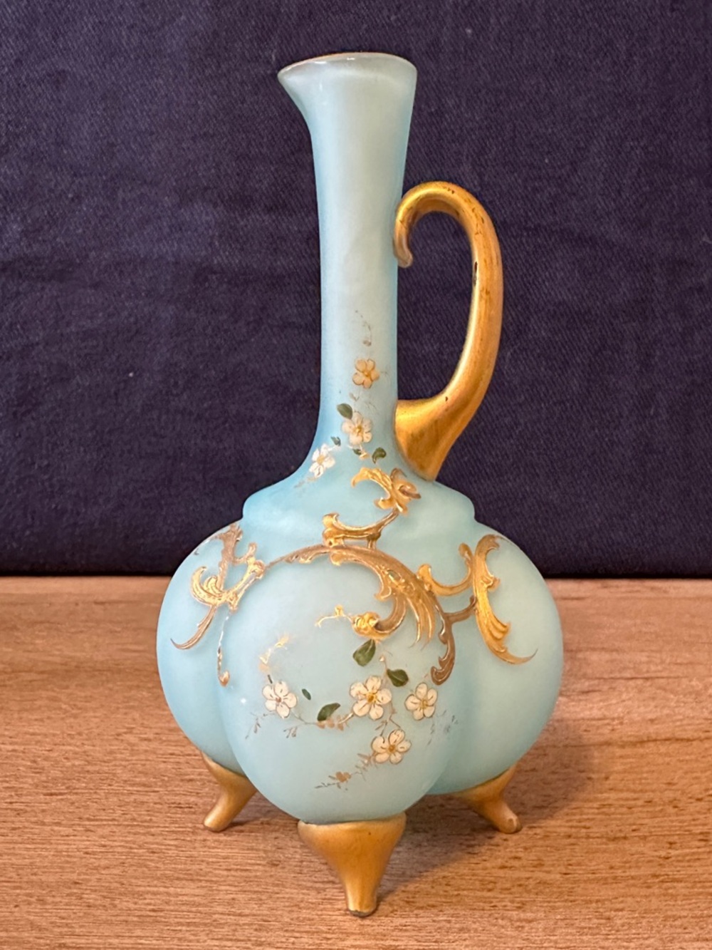 Blue stain glass cruet hand painted